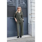 Kadın Süet Dokulu Kumaş Yakalı Capri Kol Cep Kapaklı Blazer Ceket-Haki
