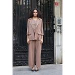 Kadın Süet Dokulu Kumaş Yakalı Capri Kol Cep Kapaklı Blazer Ceket-Vizon - 40