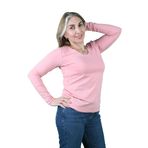 Kadın Süprem Uzun Kollu V Yaka Tişört Pembe XS