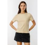 Kadın T-Shirt Kısa Kollu Organik Pamuklu Bisiklet Yaka Crop T-Shirt