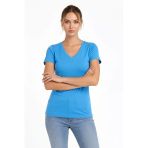 Kadın T-Shirt V Yaka Slim Fit Likralı Tişört Günlük Basic Body - Açık Mavi