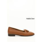 Kadın Taba Antik Hakiki Deri Püsküllü Babet