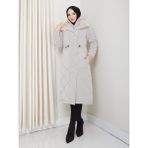 Kadın Tam Dolgulu Yakası Kürklü Genç Spor Nova Kumaş Tesettür Mont 0190 - Taş - 46