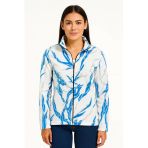 Kadın Tam Fermuarlı Desenli Polar Sweat Lightning Desen Yakalı Uzun Kollu Oversize - Beyaz