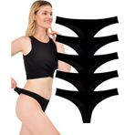 Kadın Tanga, Düşük Bel Tanga, 5li Paket, Yumuşak Pamuklu Kumaş, Siyah, S