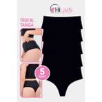 Kadın Tanga, Yüksek Bel Tanga 5'li Paket Siyah String Tanga Külot Pamuklu Kumaş - XL