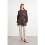 Kadın Taş İşlemeli Asimetrik Kesim Tunik – 10781TUN - BROWN