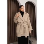 Kadın Taş Kruvaze Oversize Kuşaklı Kaşe Kaban - 40