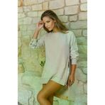Kadın Taş Premium Bambu Keten Kumaş Uzun Kollu İnci Süslemeli Terletmez Tunik-Bluz 3733368