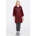 Kadın Taşlı Agraflı Triko Ceket - Bordo