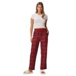 Kadın Teddi Ultra Yumuşak Cepli Kırmızı Ekose Desen Yılbaşı Pijama Altı XL