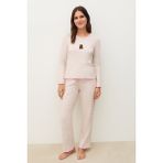Kadın Teddy Desenli Pijama Takımı Ekru