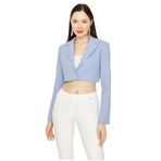 Kadın Tek Düğme Kapamalı Crop Blazer Ceket Blue Mavi 46