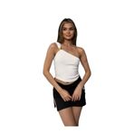 Kadın Tek Omuz Toka Detaylı Crop Bluz Beyaz M