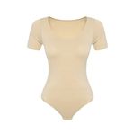 Kadın Ten Rengi Kısa Kollu Alttan Çıtçıtlı Body/Bady (Ten/L)