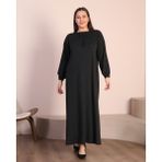 Kadin Tesettur Buyuk Beden Kare Yaka Uzun Elbise - 5XL - Siyah