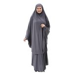 Kadın Tesettür Medine İpeği Çarşaf Takımı Peçeli Sufle ve Etek, Füme, L-XL