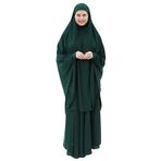 Kadın Tesettür Medine İpeği Çarşaf Takımı Peçeli Sufle ve Etek, Zümrüt Yeşili, L-XL