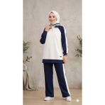 Kadın Tesettür Modal Kumaş Spor Eşofman Takımı - Lacivert-Beyaz - XL