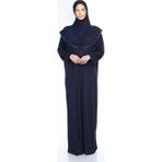 Kadın Tesettür Pamuklu Başörtülü Namaz Elbisesi Dantelli Tek Parça Penye Kumaş Lacivert Lacivert