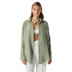 Kadın Tilda%100 Pamuk Müslin Oversize Haki Gömlek