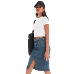 Kadın Tint Kot Rengi Midi Boy Yüksek Bel Yırtmaçlı Jean Etek Tint Kot Rengi 34