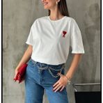 Kadın Tişört Bisiklet Yaka Baskılı Oversize Kısa Kol T-Shirt - Beyaz