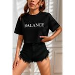 Kadın Tişört Crop Tişört Baskılı Fit Tişört BALANCE-TİŞÖRT Siyah