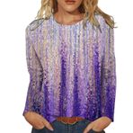 Kadın tişörtü, 3/4 kol, üst giyim, basic tişört, çiçek desenli, baskılı, tunik, bol, yuvarlak yaka, yazlık tişört, moda, kadın bluzu, uzun kollu, çiçekli bluz, tişört, kazak, D-Lila, S