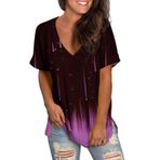 Kadın tişörtü, kısa kollu tişört, şık, V yaka, tunik, üst giyim, çiçek desenli, kadın gömleği, bluz, gündelik moda, bluz, dış mekan tişörtleri, üst giyim, F-Lila, L