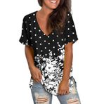 Kadın tişörtü, kısa kollu tişört, şık, V yaka, tunik, üst giyim, çiçek desenli, kadın gömleği, bluz, gündelik moda, bluz, dış mekan tişörtleri, üst giyim, G beyaz., L