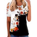 Kadın tişörtü, şık, kısa kollu bluz, gündelik, yaz tişörtü, çiçek baskılı, tunik, üst giyim, moda, çapraz gömlek, bol, kısa kollu tişört, plaj, parti üst giyim, beyaz- 1, M