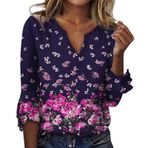 Kadın tişörtü, uzun kollu, renkli bluz, V yaka, şık, 3/4 kollu gömlek, gündelik tişört, sonbahar, kış kazağı, kadın, tunik, gömlek, bluz, moda, bol kıyafet, üst giyim, üst giyim, Lila-3., XL