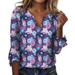 Kadın tişörtü, uzun kollu, şık, V yaka, 3/4 kollu, vintage baskılı, kazak, sweatshirt, sonbahar, kış, bluz, üst giyim, moda, tunik, uzun tişört, dar tişört, parti, kulüp tişörtleri, Lila-b, XXL