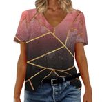 Kadın tişörtü, V yaka, kısa kollu, 3D yazıcı, tunik, yaz tişörtü, retro gömlek, bluz, kısa kollu, hafif, rahat, spor tişörtü, üst giyim, kadınlar için, B-pembe, 3XL