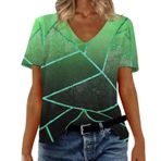 Kadın tişörtü, V yaka, kısa kollu, 3D yazıcı, tunik, yaz tişörtü, retro gömlek, bluz, kısa kollu, hafif, rahat, spor tişörtü, üst giyim, kadınlar için, B-yeşil, 3XL