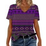 Kadın tişörtü, V yaka, kısa kollu, 3D yazıcı, tunik, yaz tişörtü, retro gömlek, bluz, kısa kollu, hafif, rahat, spor tişörtü, üst giyim, kadınlar için, D-Lila, M