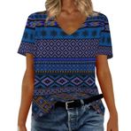 Kadın tişörtü, V yaka, kısa kollu, 3D yazıcı, tunik, yaz tişörtü, retro gömlek, bluz, kısa kollu, hafif, rahat, spor tişörtü, üst giyim, kadınlar için, D-mavi, S