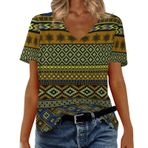 Kadın tişörtü, V yaka, kısa kollu, 3D yazıcı, tunik, yaz tişörtü, retro gömlek, bluz, kısa kollu, hafif, rahat, spor tişörtü, üst giyim, kadınlar için, D-sarı, XL