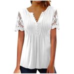 Kadın tişörtü, yazlık, kısa kollu, üst parça, çiçek motifli, tunik, yuvarlak yaka, üst giyim, gündelik, mini elbise, tişört, tişört, bluz, üst, dantelli gömlek, S - Beyaz, XXL