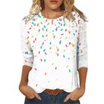 Kadın tişörtü, yazlık, yuvarlak yaka, üst parça, 3/4 kollu, tunik, üst moda, motifli, gömlek, genç kız, üst, yazlık tişört, bol, gündelik, bluz, spor koşu tişörtü, Beyaz-c, L