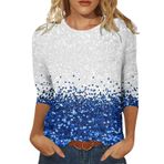 Kadın tişörtü, yazlık, yuvarlak yaka, üst parça, 3/4 kollu, tunik, üst moda, motifli, gömlek, genç kız, üst, yazlık tişört, bol, gündelik, bluz, spor koşu tişörtü, Mavi-a, M