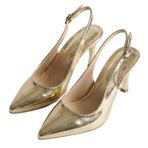 Kadın Topuklu Ayakkabı Rugan Arkası Açık Stiletto Ayakkabı - Sivri Burun, Tokalı Slingback Model, 8 cm İnce Topuklu, Şık (Gold, EU Ayakkabı Beden Sistemi, Yetişkin, Kadın, Sayısal, Dar, 37)
