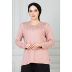 Kadın Toz Pembe Penye Bluz Anneler Günü - 3XL