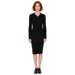 Kadın Triko Bodycon Midi Uzun Kol Polo Yaka Düz Elbise Şık ve Konforlu Kışlık Günlük Giyim-Siyah-M