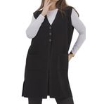 Kadın Triko Esnek Uzun Mevsimlik Düğmeli Yelek (siyah, 2xl)