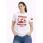 Kadın Türkiye World Cup 2026 Baskılı Tişört Futbol Temalı Forma T-Shirt - Beyaz
