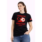 Kadın Türkiye World Cup 2026 Baskılı Tişört Futbol Temalı Forma T-Shirt - Siyah
