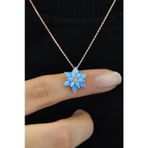 Kadın Turkuaz Opal Taşlı Lotus Gümüş Kolye