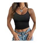 Kadın U Yaka Askılı Siyah Renk Crop Top Bluz